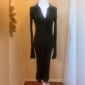 Urban Outfitters Sweater Dress Button Down Ribbed Midi Small - Olive Moss Green